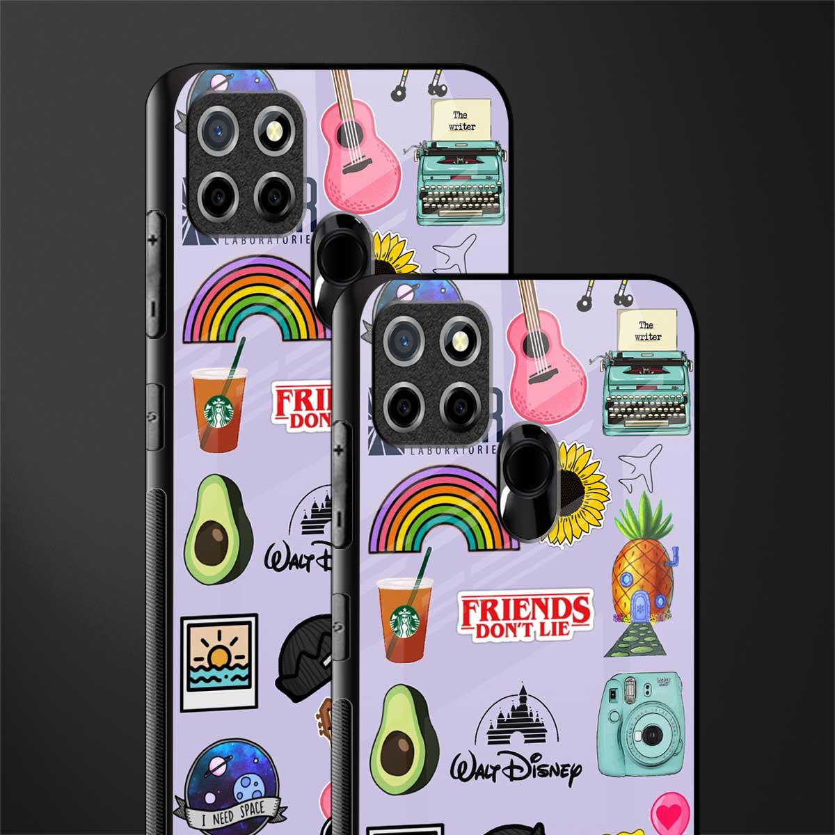 aesthetic stickers purple collage glass case for realme narzo 30a image-2