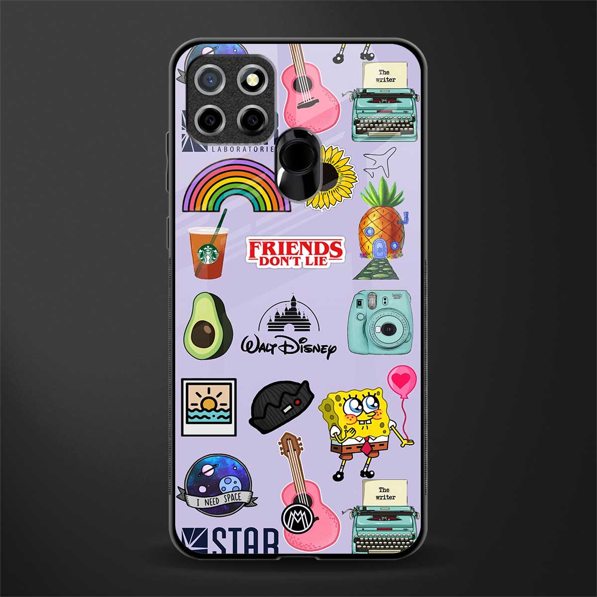 aesthetic stickers purple collage glass case for realme narzo 30a image