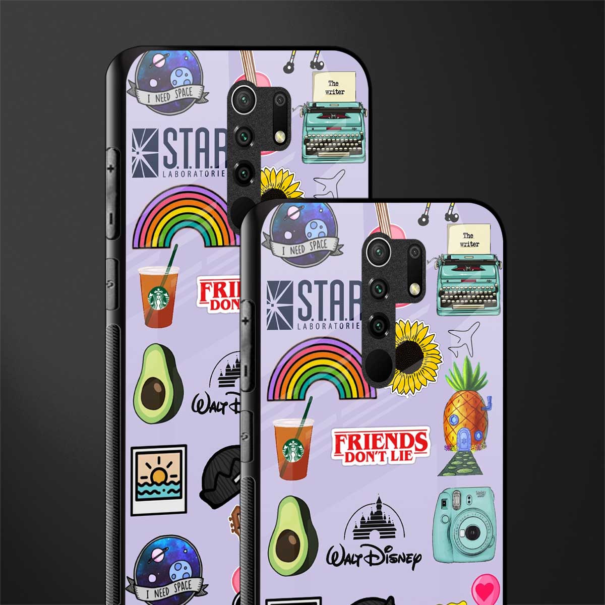 aesthetic stickers purple collage glass case for redmi 9 prime image-2