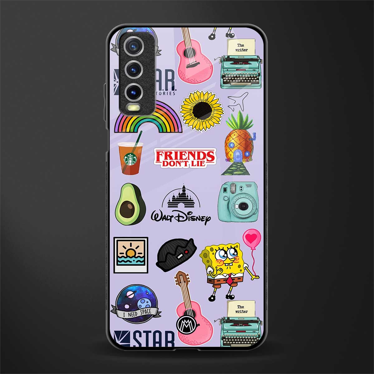 aesthetic stickers purple collage glass case for vivo y20i vivo y20t image