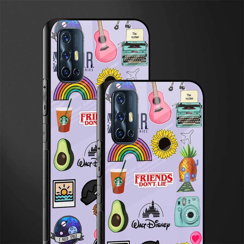 aesthetic stickers purple collage glass case for vivo v17 image-2