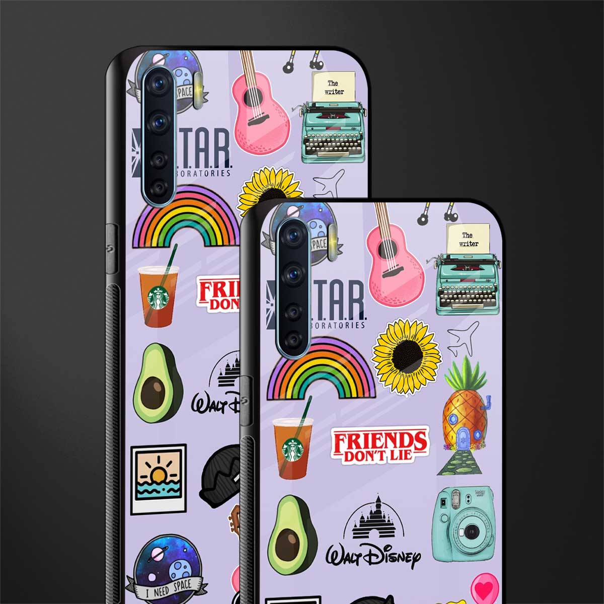 aesthetic stickers purple collage glass case for oppo f15 image-2
