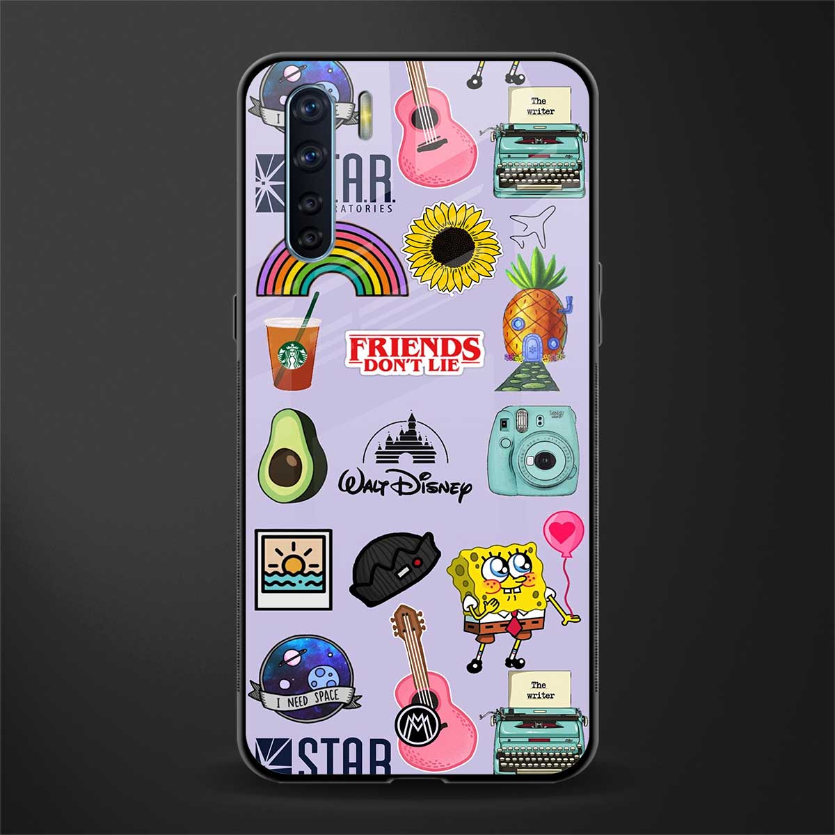 aesthetic stickers purple collage glass case for oppo f15 image