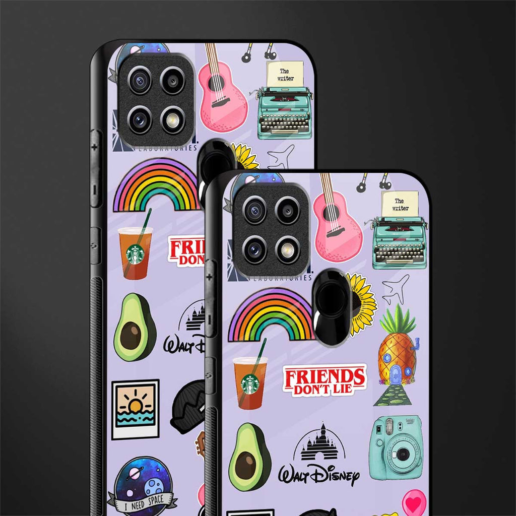 aesthetic stickers purple collage glass case for oppo a15s image-2