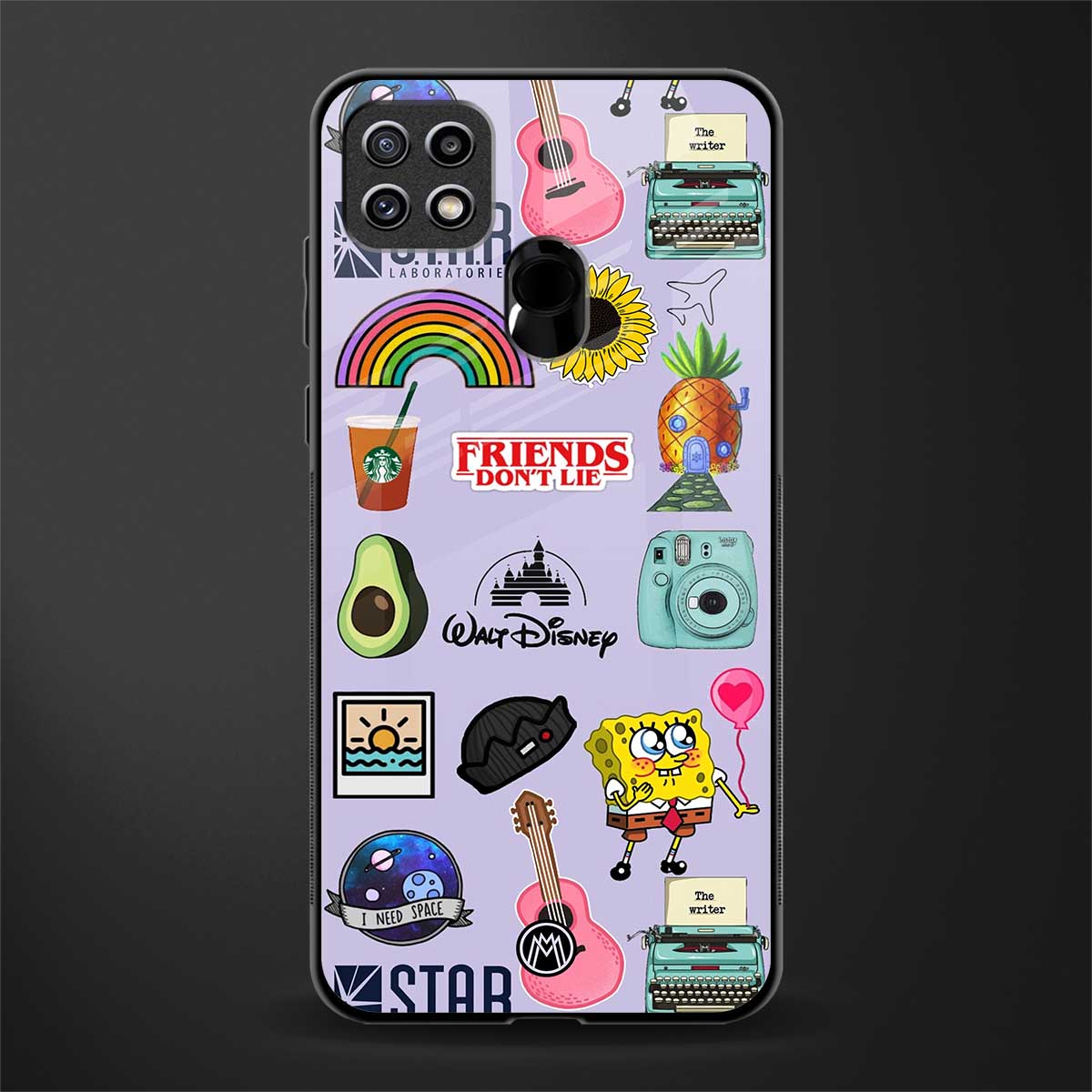 aesthetic stickers purple collage glass case for oppo a15 image