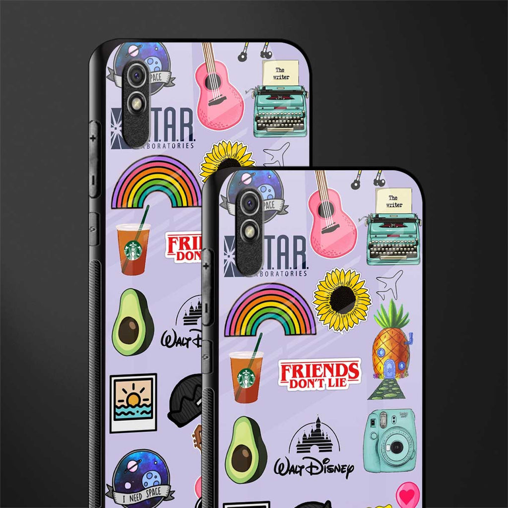 aesthetic stickers purple collage glass case for redmi 9i image-2