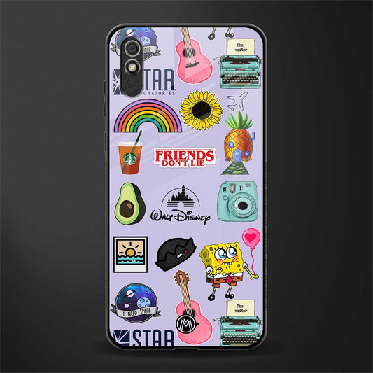 aesthetic stickers purple collage glass case for redmi 9i image