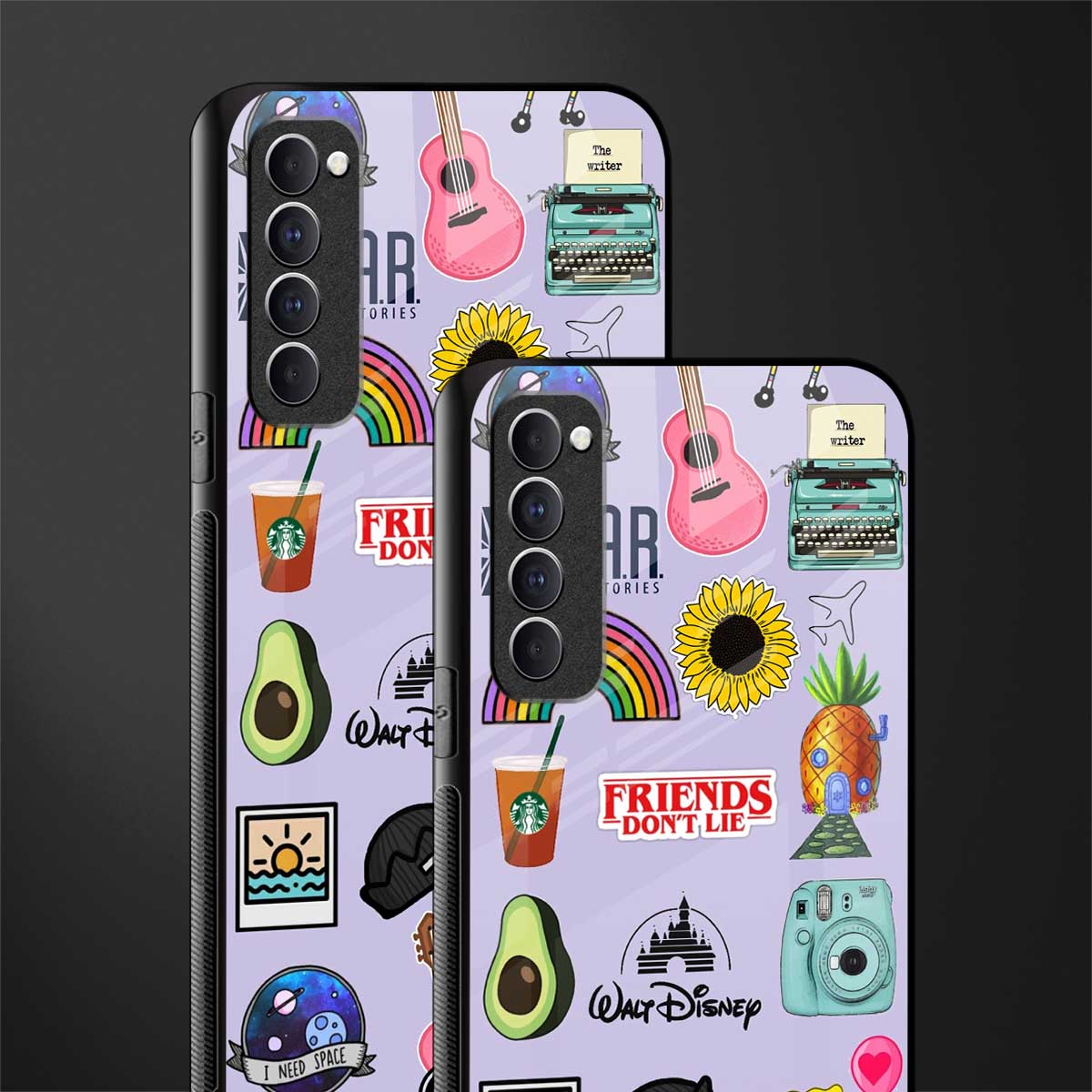 aesthetic stickers purple collage glass case for oppo reno 4 pro image-2