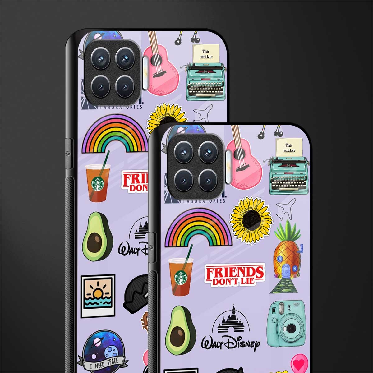 aesthetic stickers purple collage glass case for oppo f17 image-2