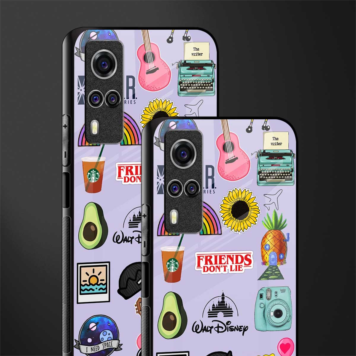 aesthetic stickers purple collage glass case for vivo y53s image-2