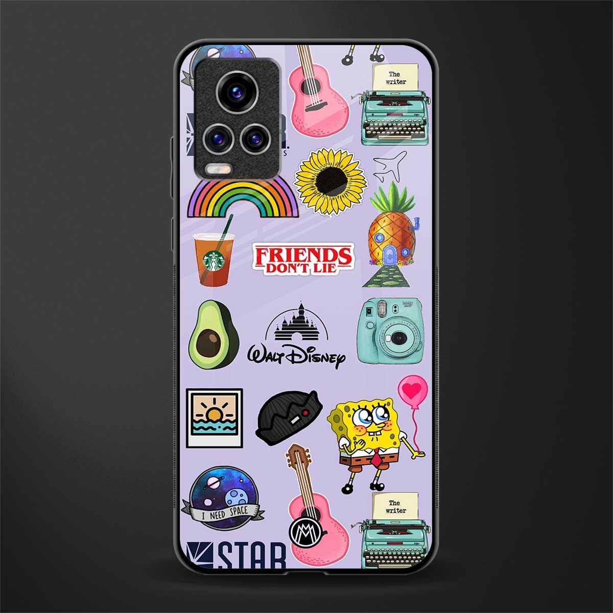 aesthetic stickers purple collage glass case for vivo v20 pro image