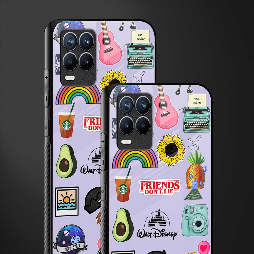 aesthetic stickers purple collage glass case for realme 8 pro image-2