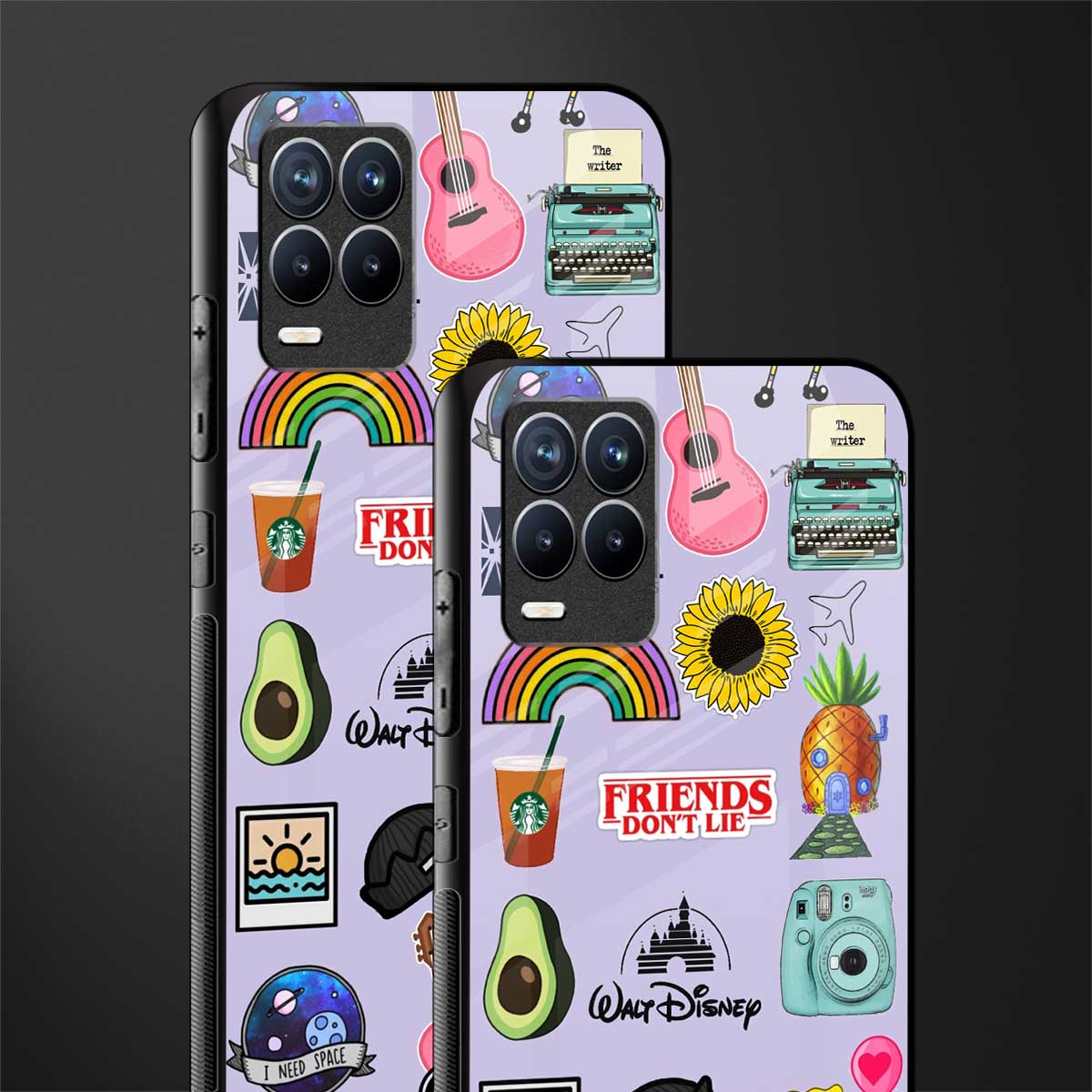 aesthetic stickers purple collage glass case for realme 8 4g image-2