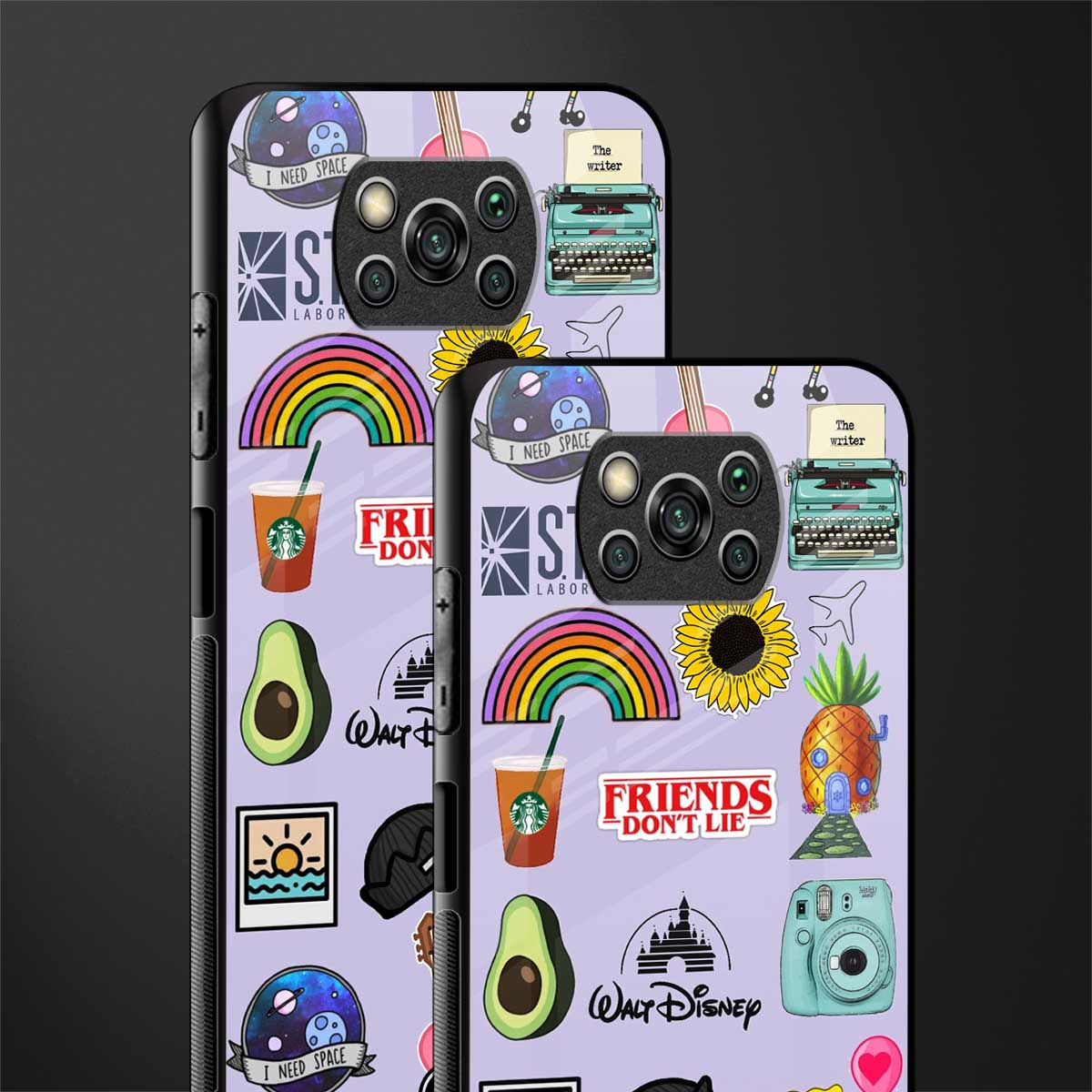 aesthetic stickers purple collage glass case for poco x3 image-2