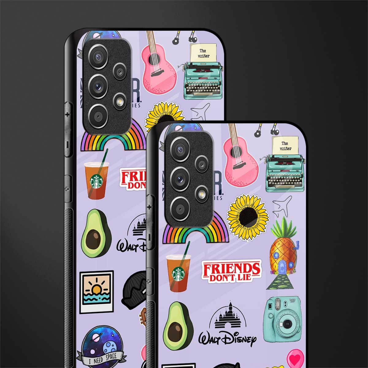 aesthetic stickers purple collage glass case for samsung galaxy a72 image-2
