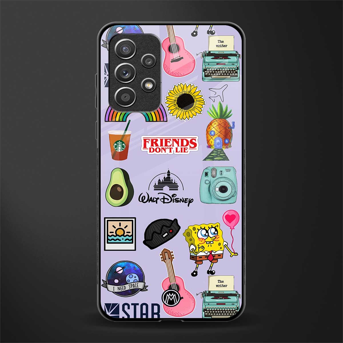aesthetic stickers purple collage glass case for samsung galaxy a72 image
