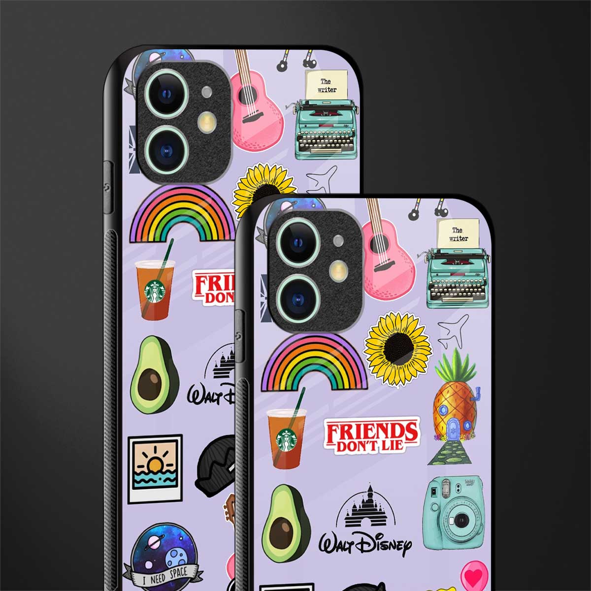 aesthetic stickers purple collage glass case for iphone 12 image-2