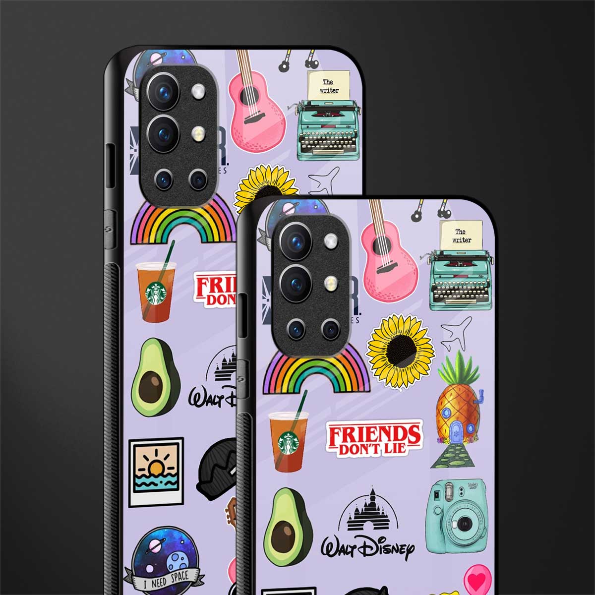aesthetic stickers purple collage glass case for oneplus 9r image-2