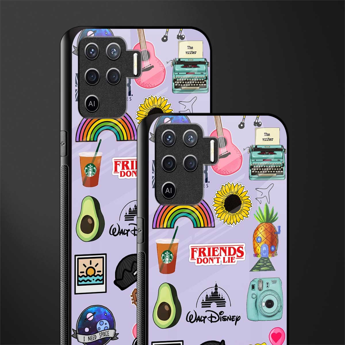 aesthetic stickers purple collage glass case for oppo f19 pro image-2