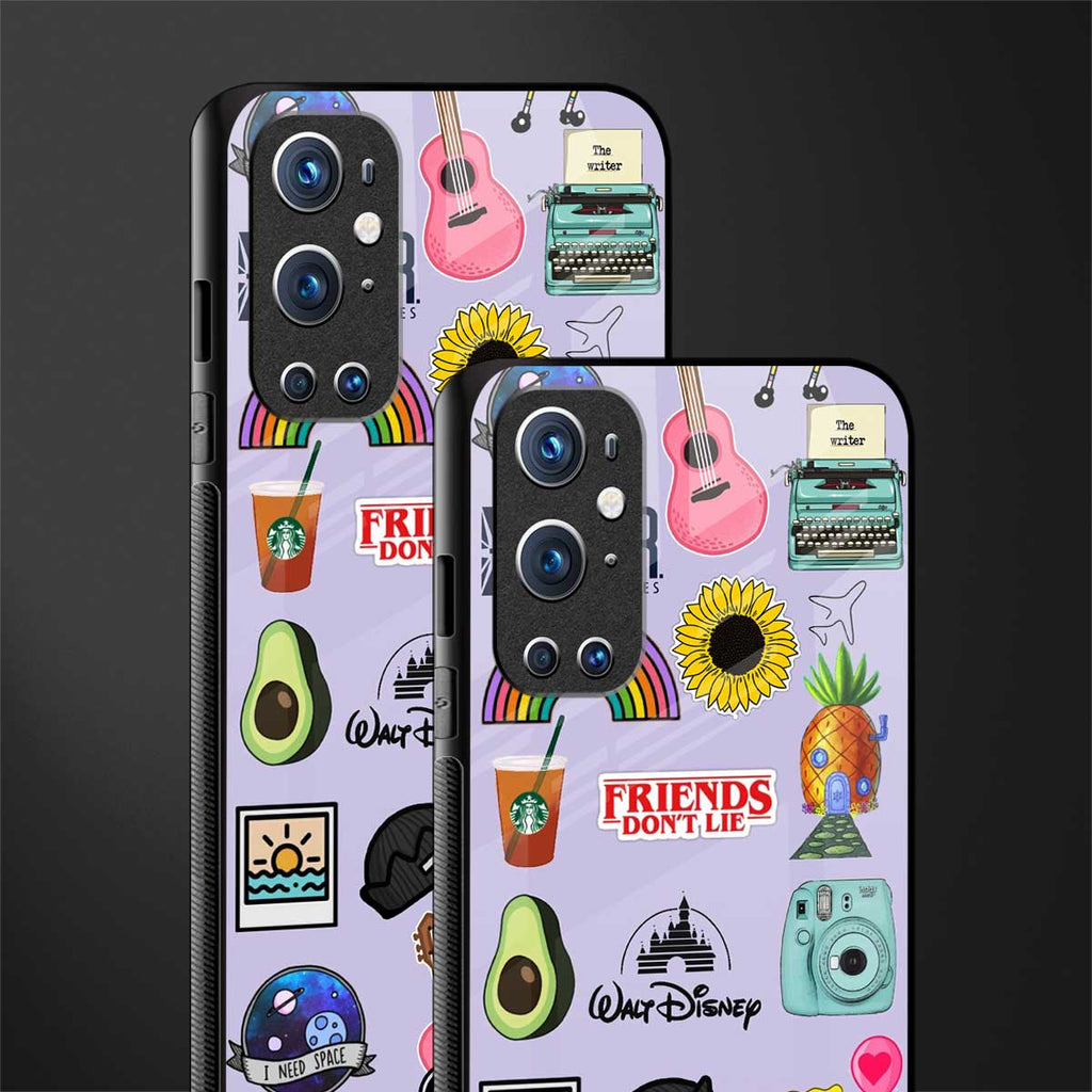 aesthetic stickers purple collage glass case for oneplus 9 pro image-2