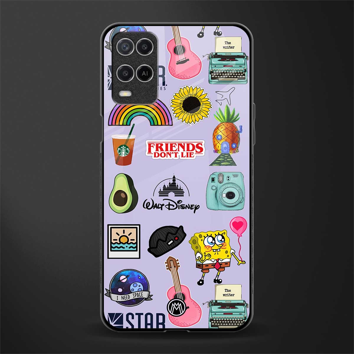 aesthetic stickers purple collage glass case for oppo a54 image