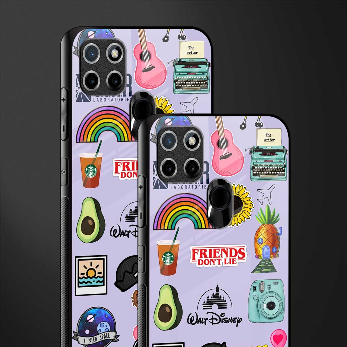 aesthetic stickers purple collage glass case for realme c21 image-2