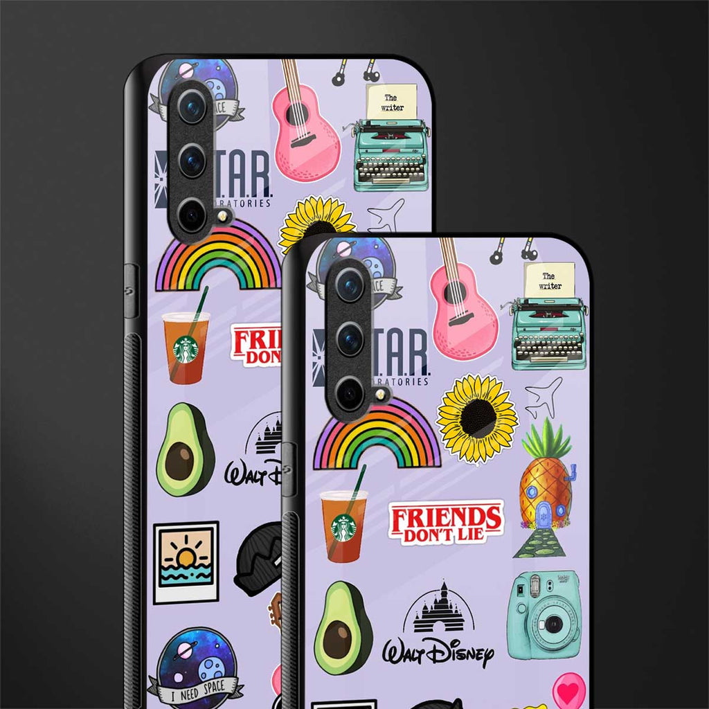 aesthetic stickers purple collage glass case for oneplus nord ce 5g image-2