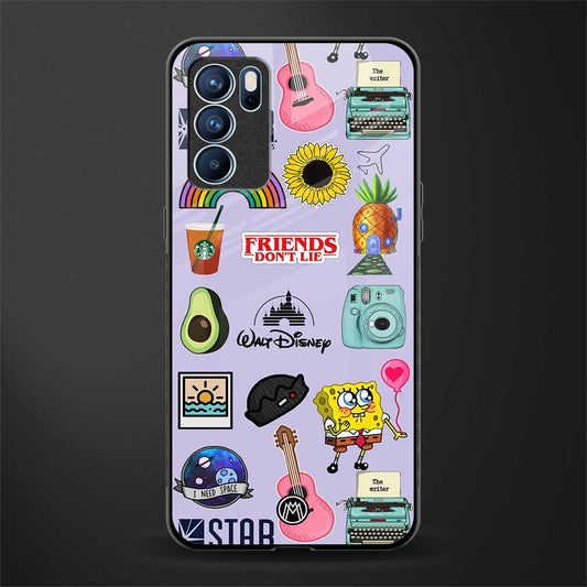 aesthetic stickers purple collage glass case for oppo reno6 5g image