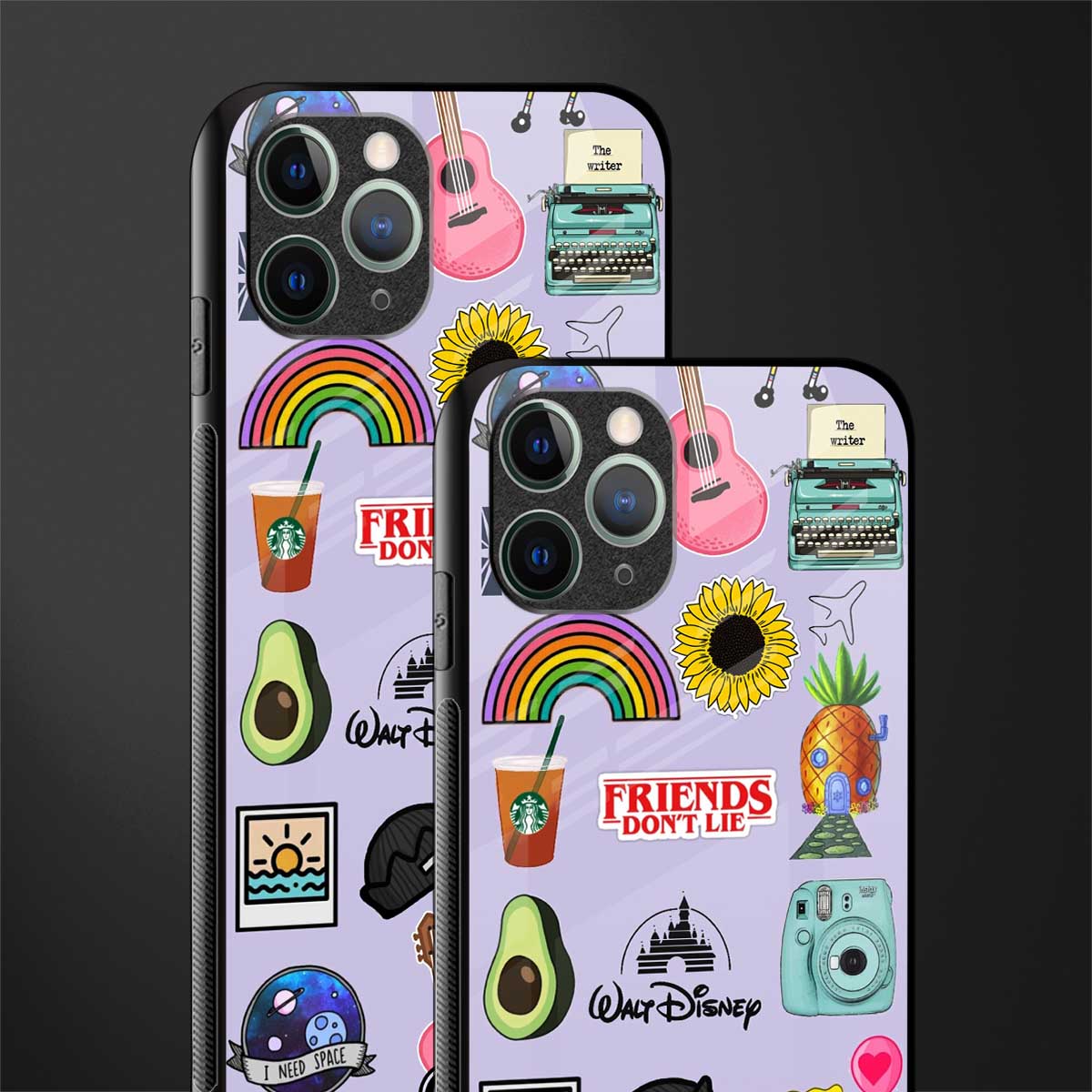 aesthetic stickers purple collage glass case for iphone 11 pro image-2