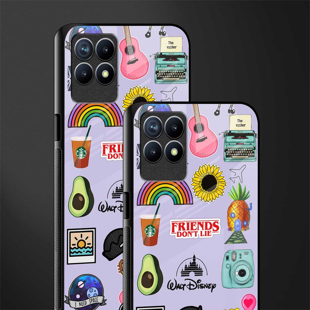 aesthetic stickers purple collage glass case for realme 8i image-2
