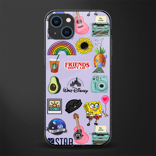 aesthetic stickers purple collage glass case for iphone 13 image