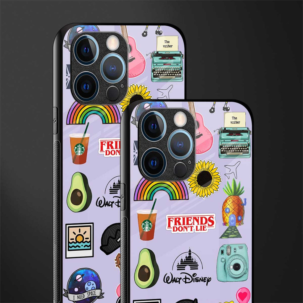 aesthetic stickers purple collage glass case for iphone 12 pro image-2