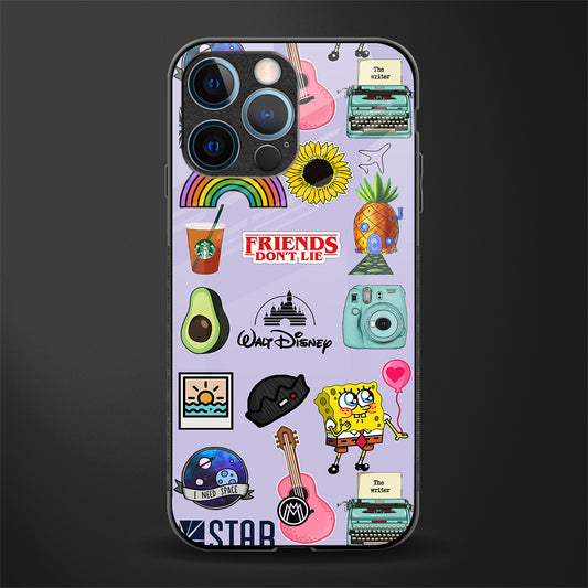 aesthetic stickers purple collage glass case for iphone 12 pro image
