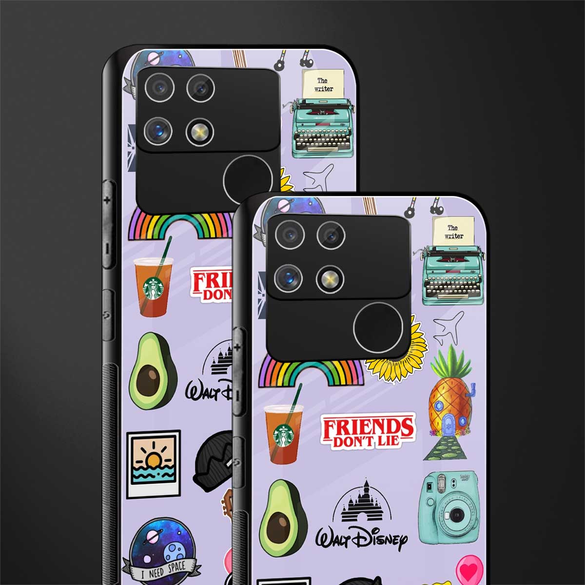 aesthetic stickers purple collage back phone cover | glass case for realme narzo 50a