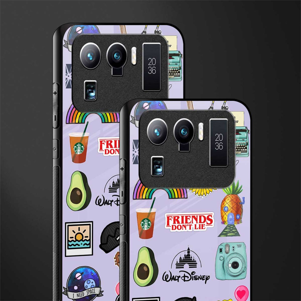 aesthetic stickers purple collage glass case for mi 11 ultra 5g image-2