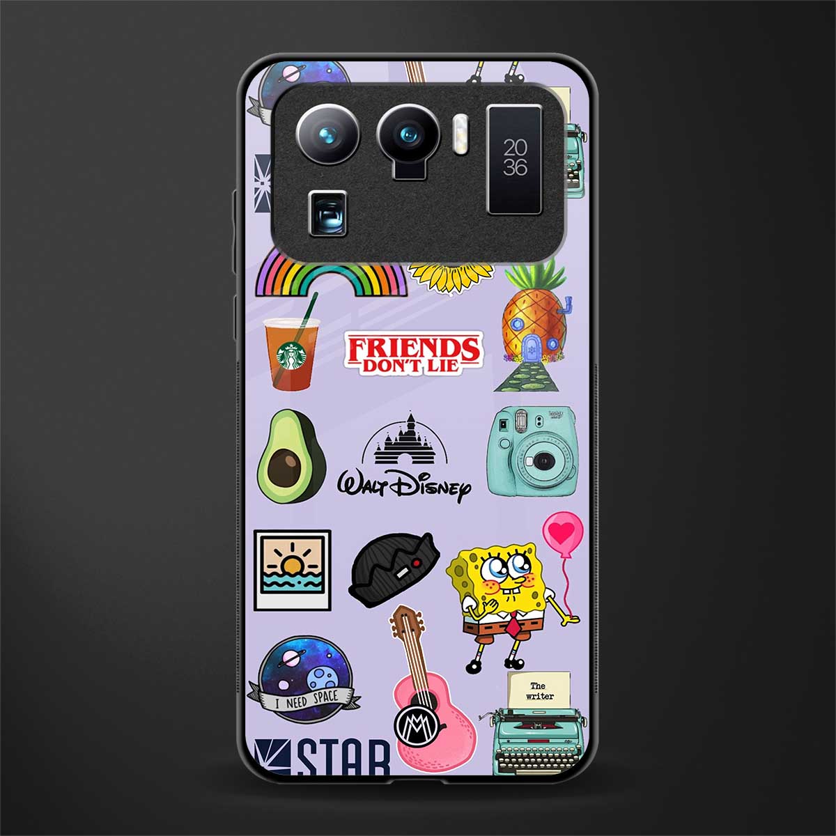 aesthetic stickers purple collage glass case for mi 11 ultra 5g image