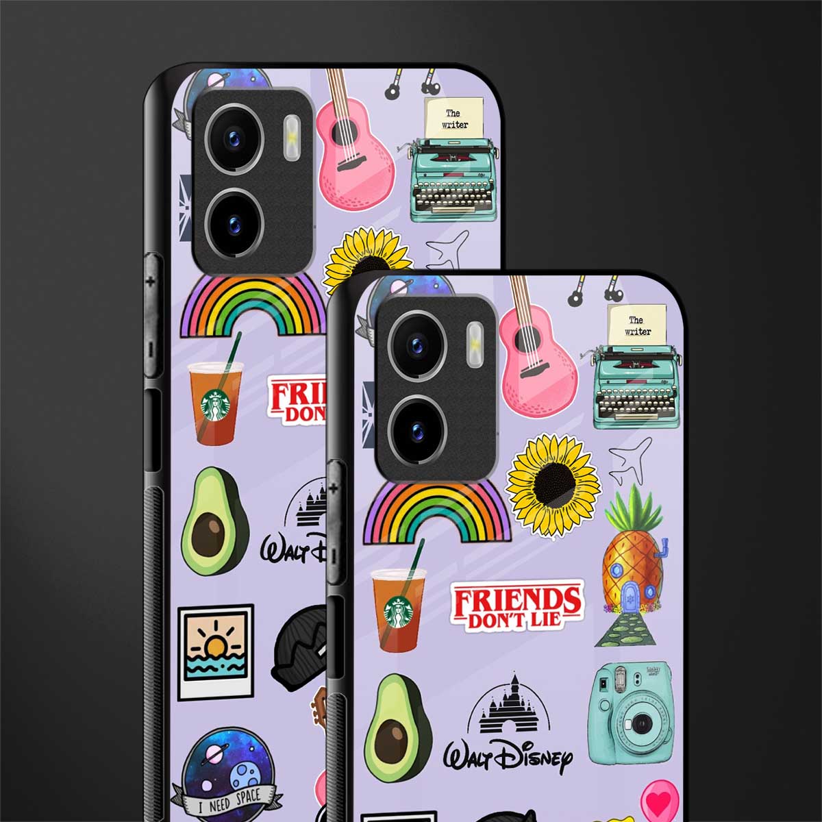 aesthetic stickers purple collage glass case for vivo y15s image-2