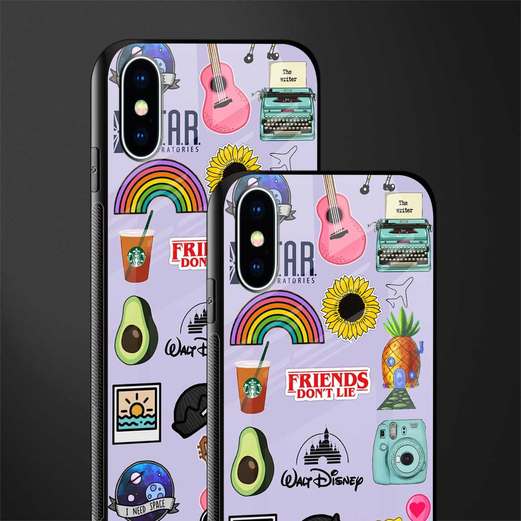 aesthetic stickers purple collage glass case for iphone x image-2
