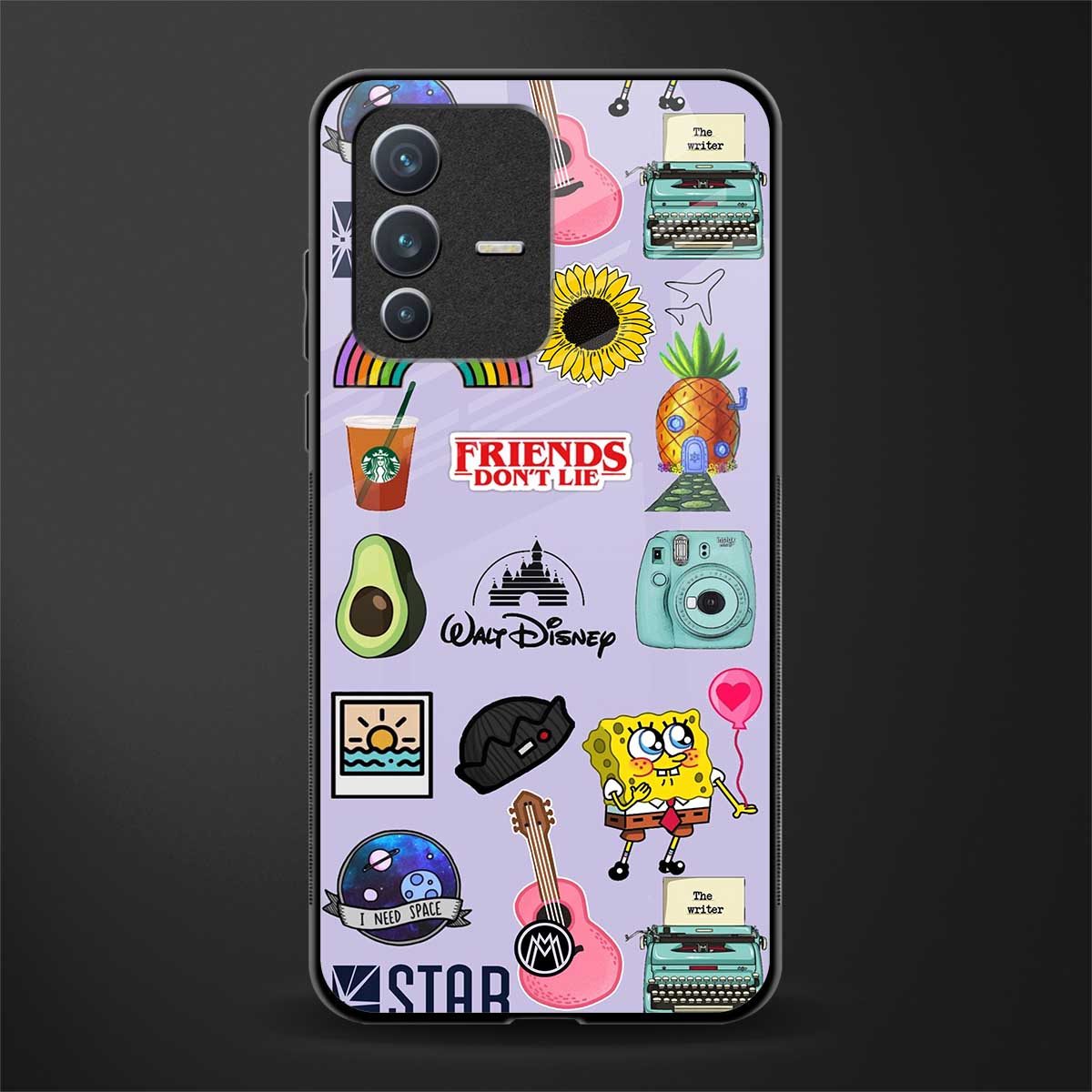 aesthetic stickers purple collage glass case for vivo v23 5g image