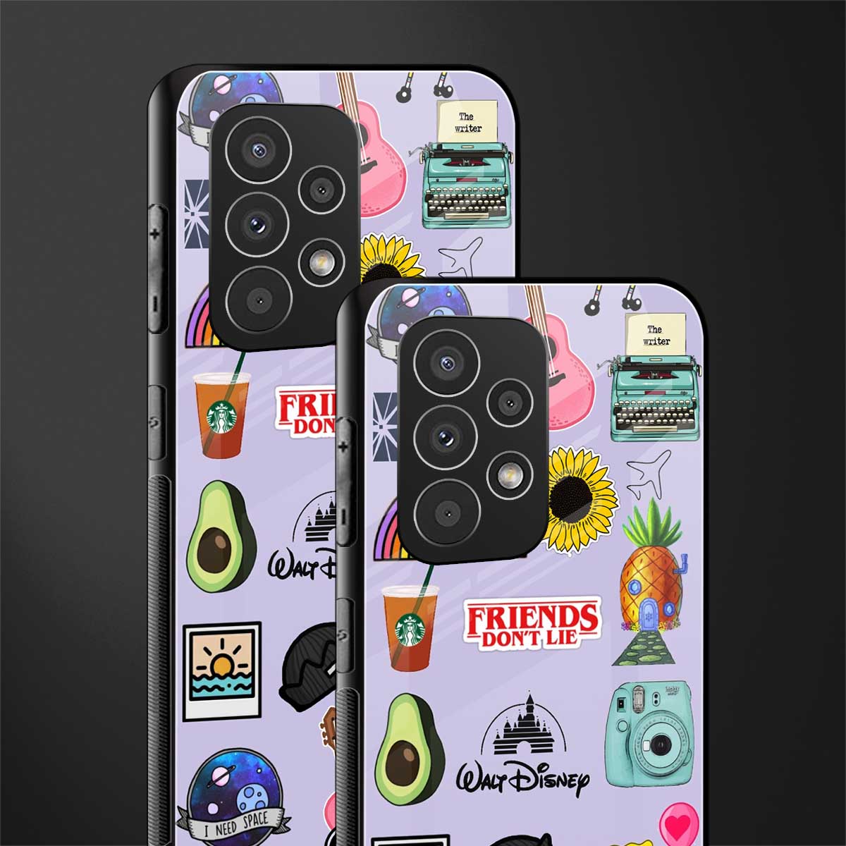 aesthetic stickers purple collage back phone cover | glass case for samsung galaxy a73 5g
