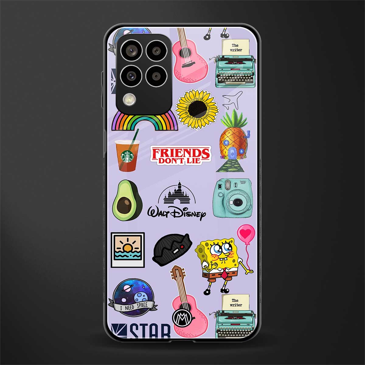 aesthetic stickers purple collage back phone cover | glass case for samsung galaxy m33 5g