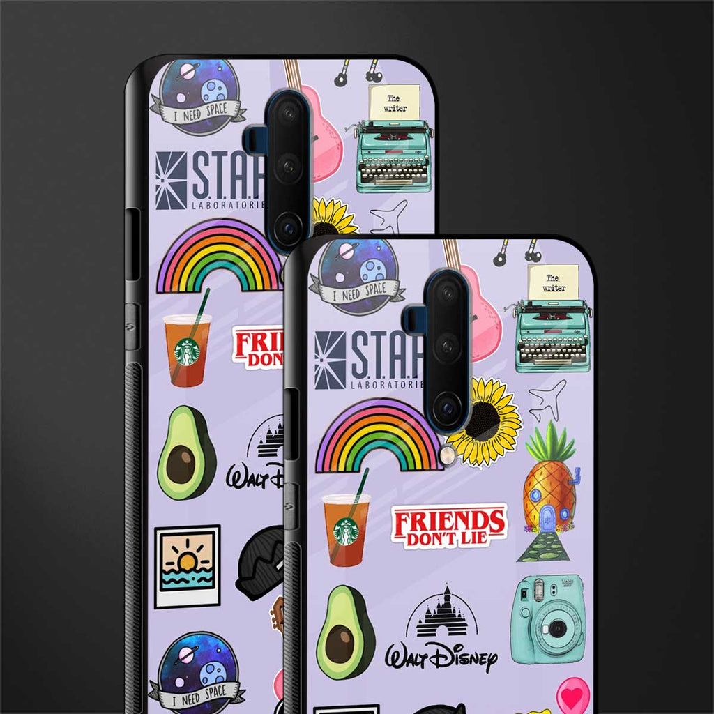 aesthetic stickers purple collage glass case for oneplus 7t pro image-2