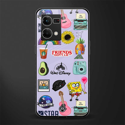 aesthetic stickers purple collage back phone cover | glass case for oppo f21 pro 4g