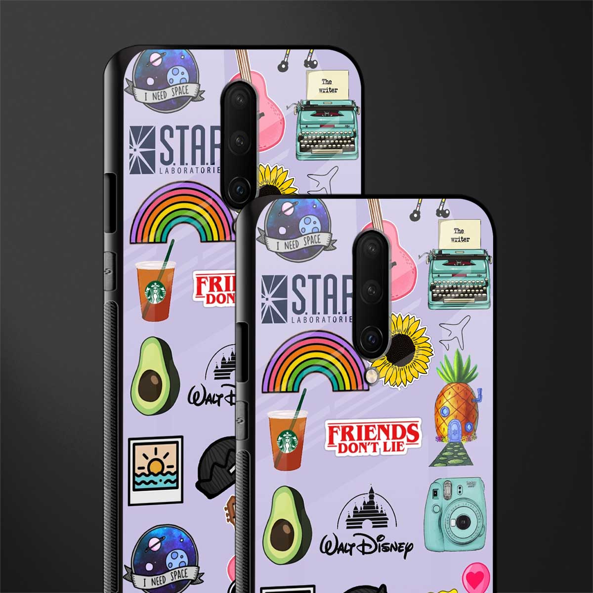 aesthetic stickers purple collage glass case for oneplus 7 pro image-2