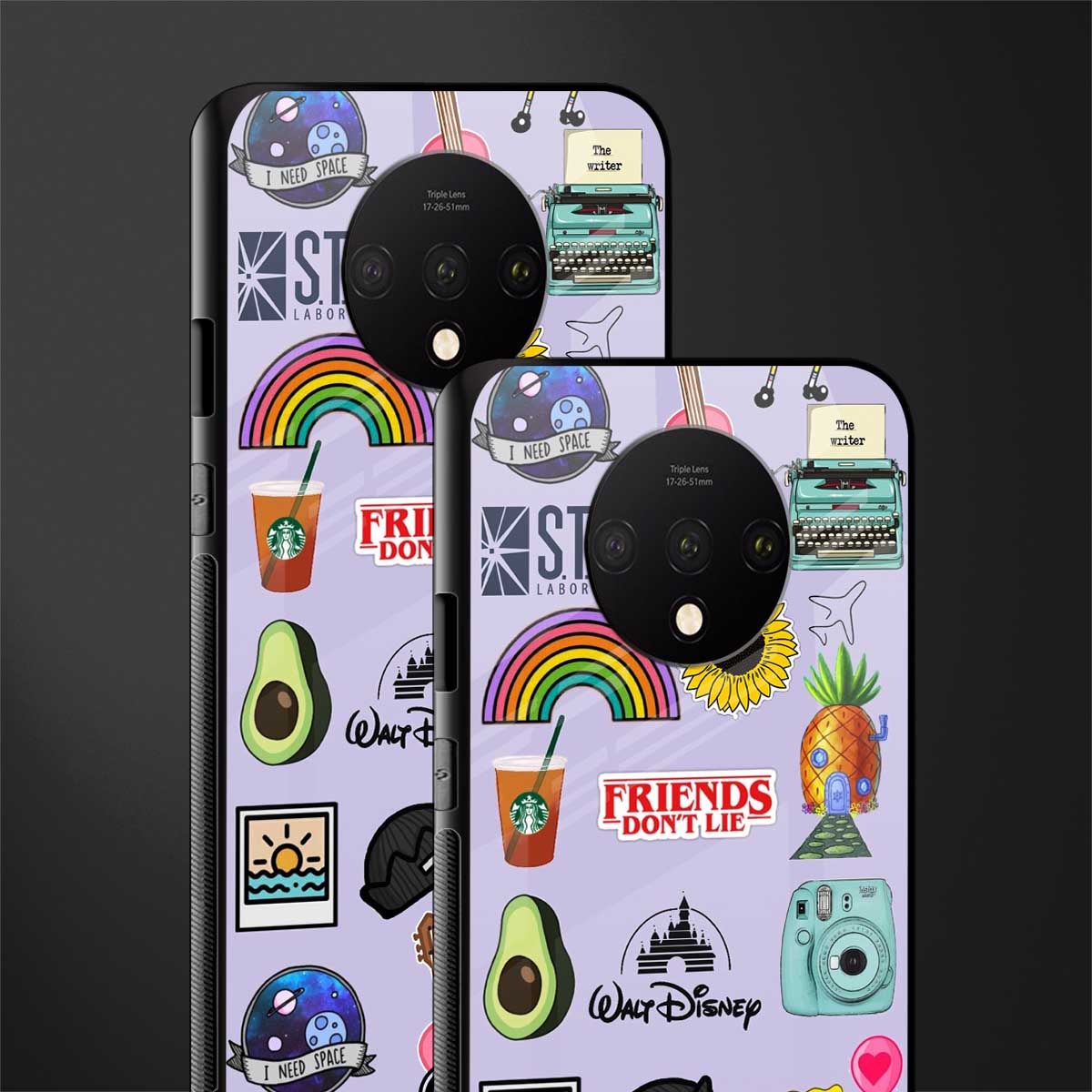 aesthetic stickers purple collage glass case for oneplus 7t image-2