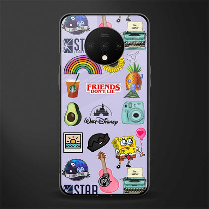 aesthetic stickers purple collage glass case for oneplus 7t image