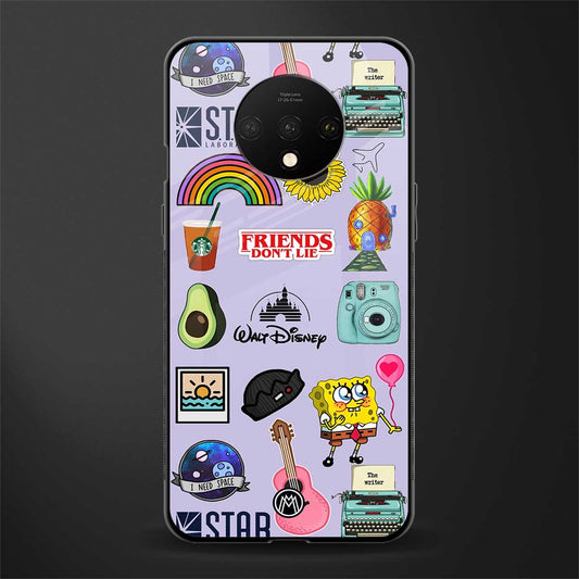 aesthetic stickers purple collage glass case for oneplus 7t image