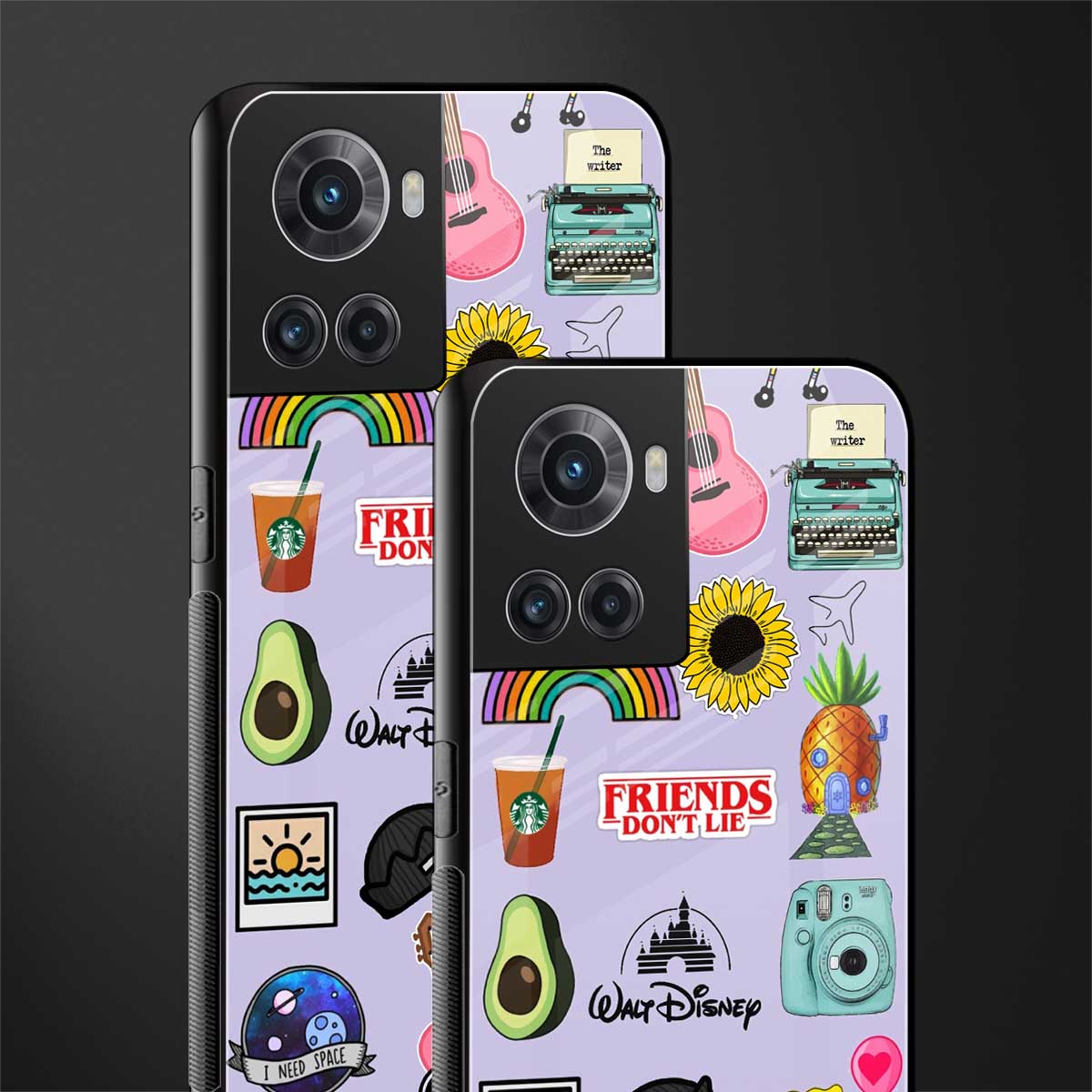 aesthetic stickers purple collage back phone cover | glass case for oneplus 10r 5g