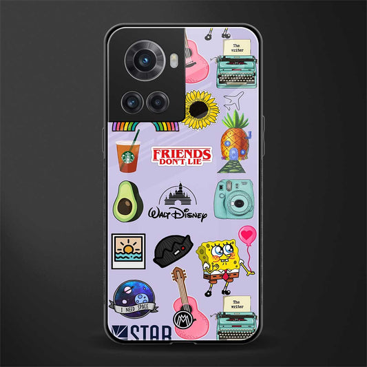 aesthetic stickers purple collage back phone cover | glass case for oneplus 10r 5g