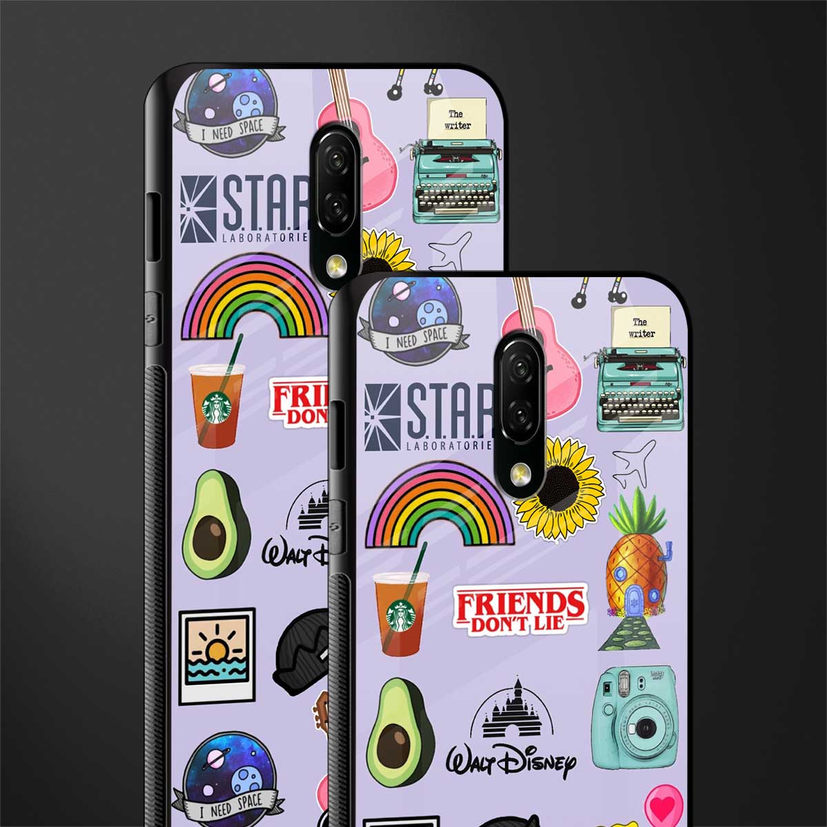 aesthetic stickers purple collage glass case for oneplus 7 image-2